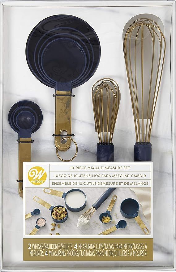 Wilton Navy Blue and Gold Measuring Cups, Measuring Spoons and Whisks Set, 10-Piece | Amazon (US)