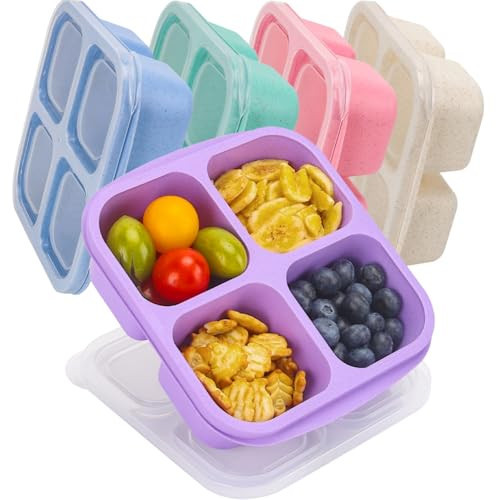 shopwithgreen 5 Pack 4 Compartment Bento Lunch Box Snack Boxes Containers with Lids, Reusable Meal Prep Containers, Snack Boxes for Travel, Wchool, Work, BPA-Free | Amazon (CA)