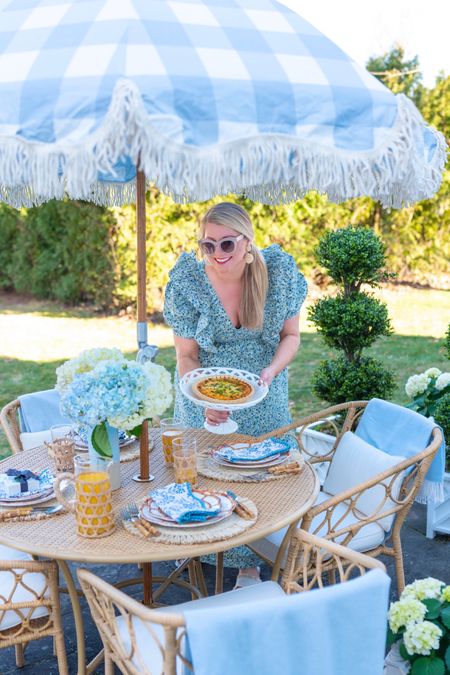 Outdoor entertaining is here! Favorite tabletop, patio, and outfit linked. 

Serena & Lily, Patio umbrella, Tuckernuck, Mark & Graham , outdoor furniture, faux boxwood, spring outfit, spring dress, Easter dress, pottery barn