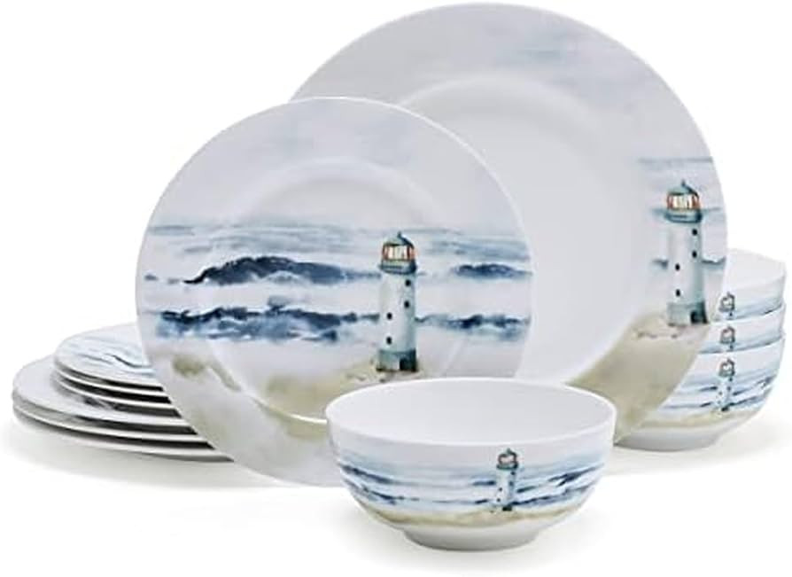 Mikasa Seaside Coastal Bone China Lightweight Chip Resistant 12 Piece Dinnerware Set, Service for... | Amazon (US)