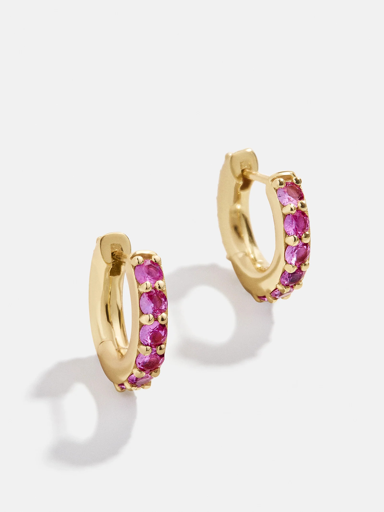18K Gold Birthstone Huggie Earrings - Ruby | BaubleBar (US)