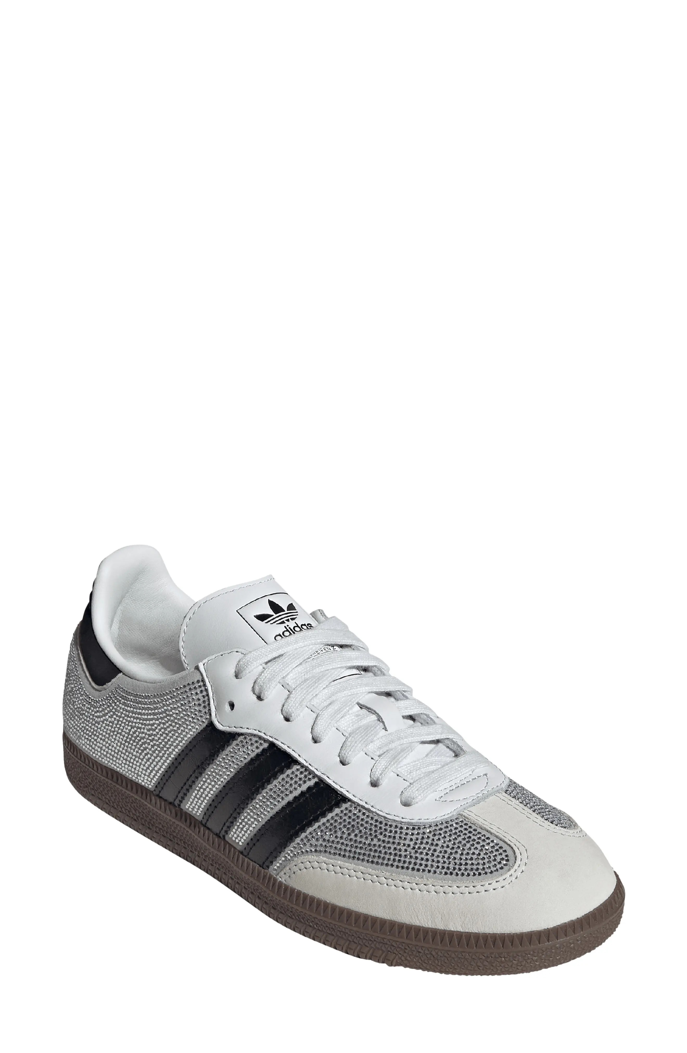 adidas Samba OG Crystal Embellished Sneaker in Crystal White/White/Silver at Nordstrom, Size 10.5 | Nordstrom