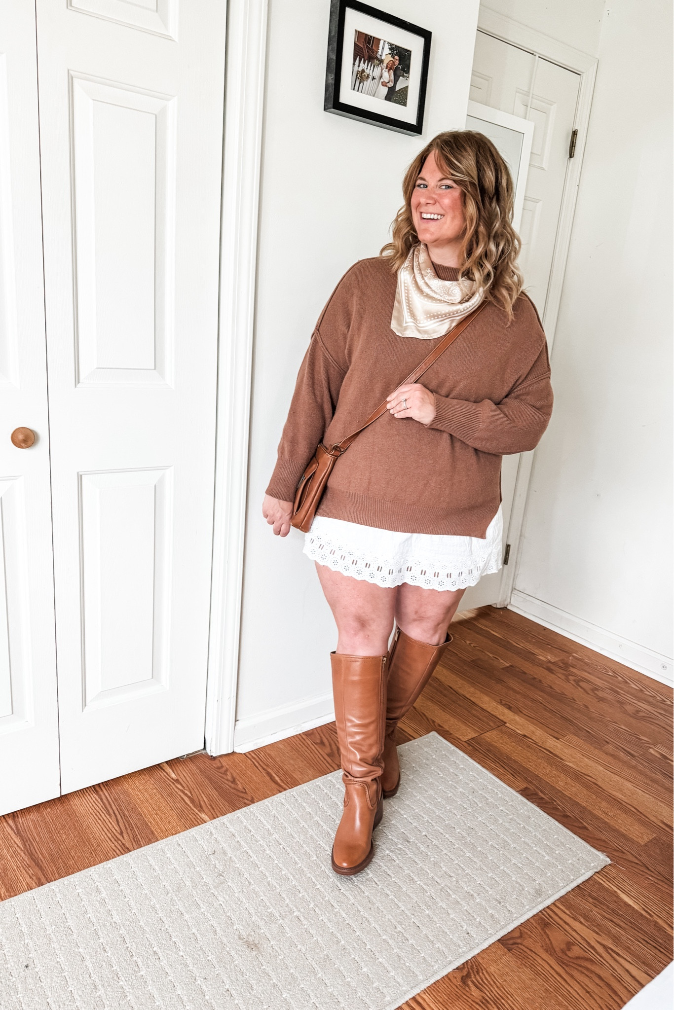 Fall outfit idea - wearing an oversized sweater over a dress here but linked a skirt for a similar look. I wear a large in the sweater and XL in skirt  

#LTKSeasonal #LTKFindsUnder50 #LTKMidsize