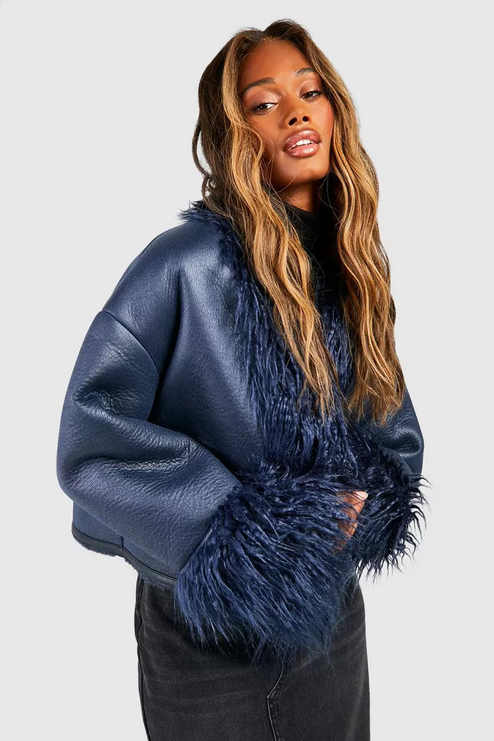 Faux Fur Trim Leather Jacket | boohoo (US & Canada)