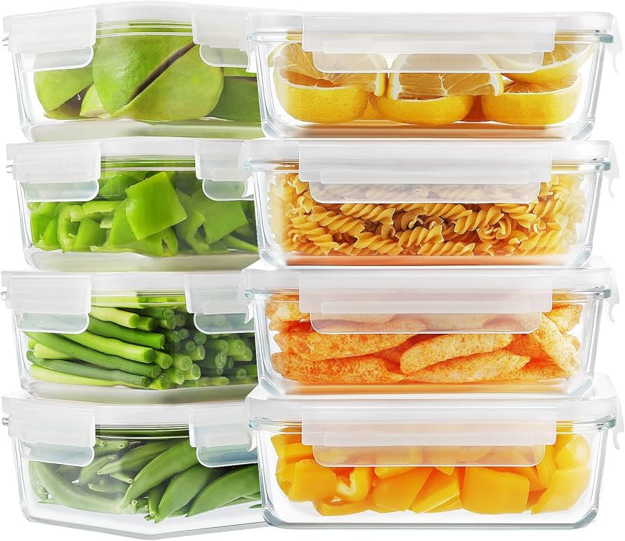 Bayco 8 Pack Glass Food Storage , Meal Prep Containers, Airtight with Lids - BPA-Free & Leak Proo... | Amazon (US)