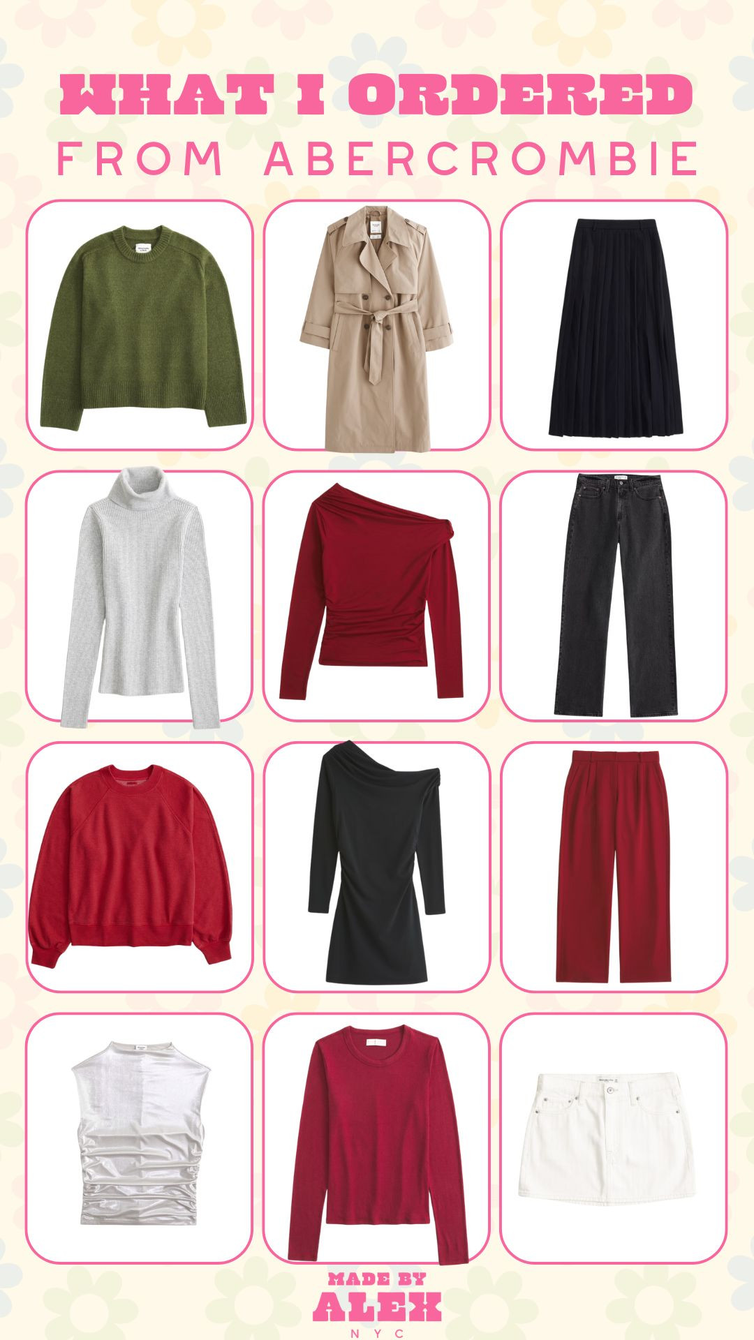 What I ordered from Abercrombie!


fall fashion, burgundy, trousers, fall workwear, trench coat, cozy sweaters, dark denim, flowy skirt, holiday party outfit 

 #LTKHoliday #LTKSeasonal #LTKMidsize