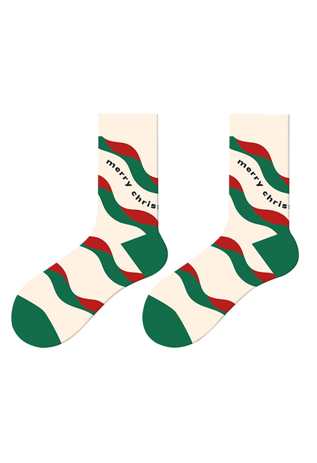 Merry Christmas Crew Socks in Green | Chicwish