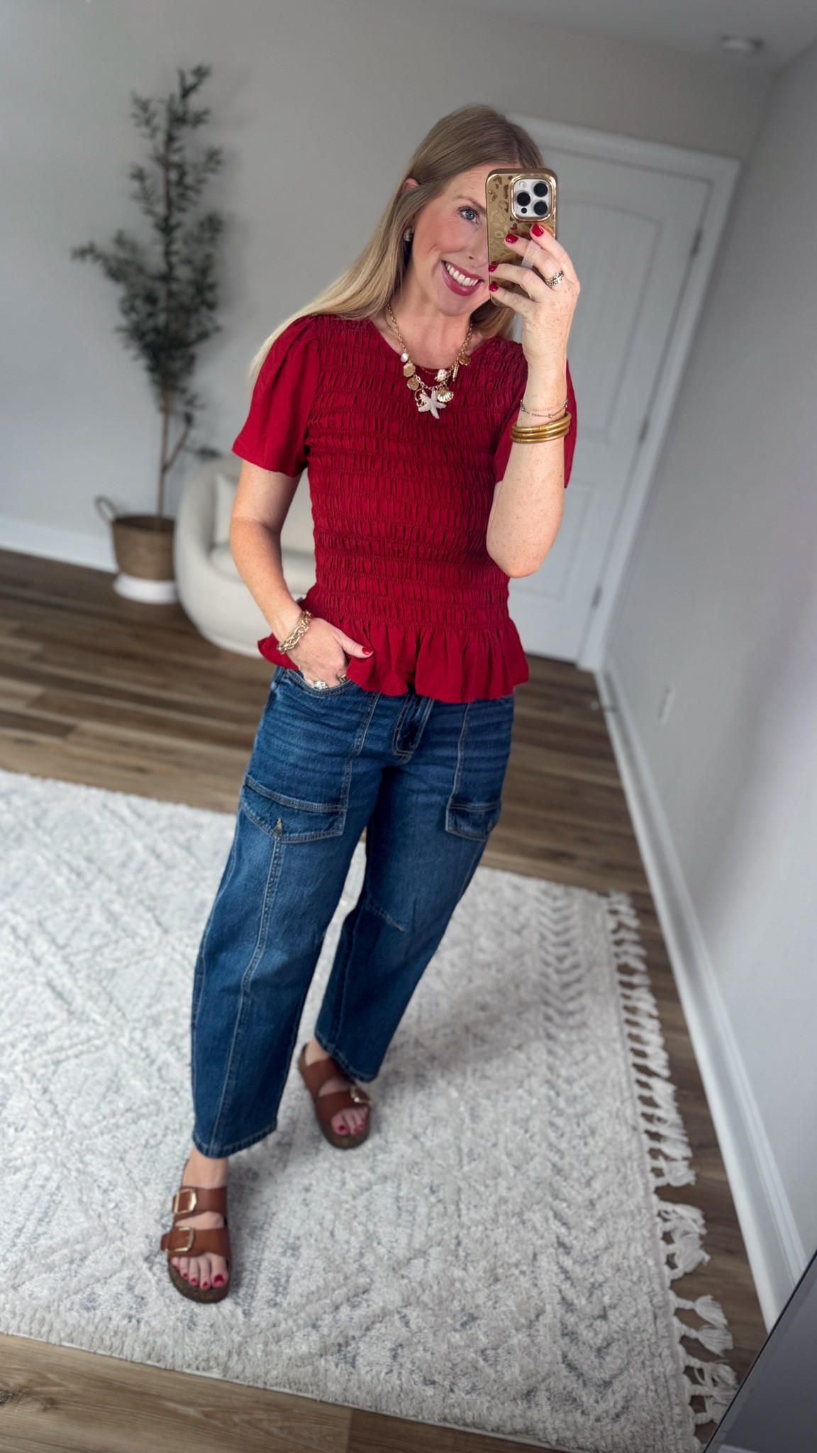 Walmart try on, time and tru, smocked top, barrel cargo jeans, Walmart style

#LTKootd