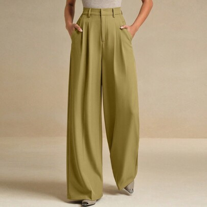 Fashionable Minimalist Solid Color Wide Leg Work Pants | SHEIN