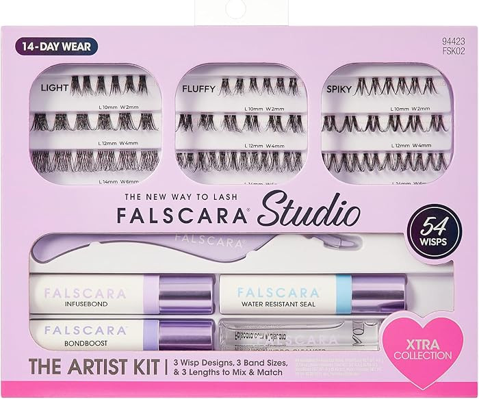 Falscara Studio Lash Extension Kit, 54 Stackable Lash Clusters, Medium Volume, 10mm-14mm, \u2018X... | Amazon (US)