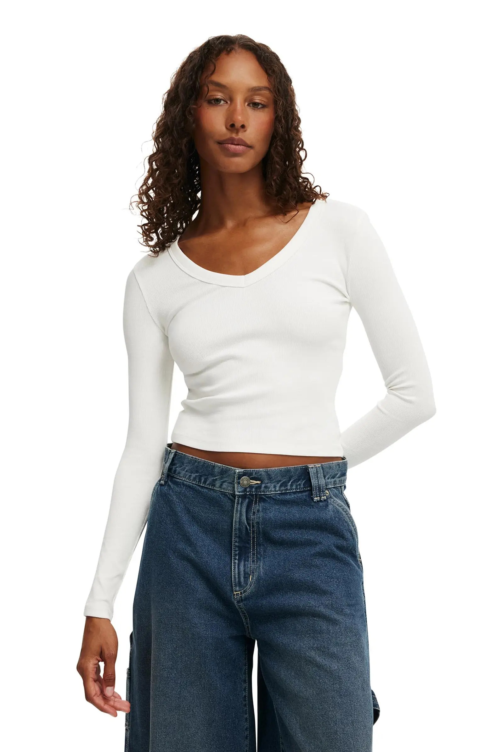 Cotton On Women's Goldie Rib V Neck Long Sleeve | Nordstrom | Nordstrom