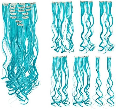 SWACC 7 Pcs Full Head Party Highlights Clip on in Hair Extensions Colored Hair Streak Synthetic H... | Amazon (US)