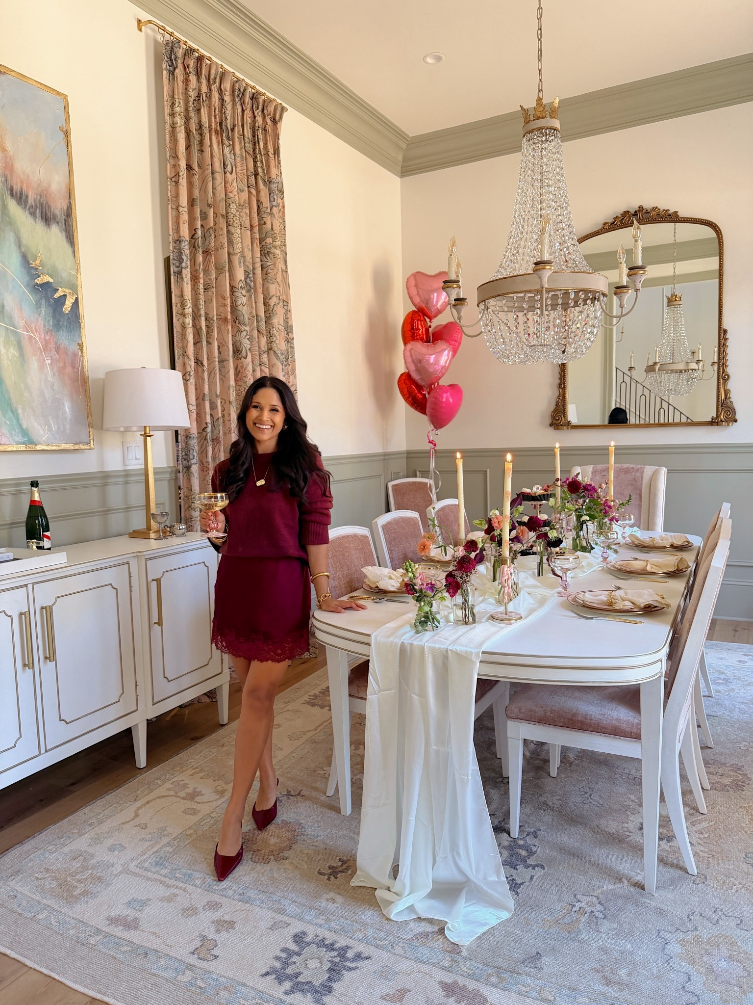 Kicking off my 12 monthly themed dinner parties with Galentine’s Day! I loved getting to host some friends for a midweek Girl Lunch complete with chips and guacamole and diet coke! I unfortunately didn’t make any of the appetizers or desserts that I planned on making, but that’s why door dash exists! Don’t worry I’ll do better next time!
Linking to my outfit & my beautiful @mackenziechilds entertainment pieces!
Pro Hosting Tips:
Don’t wait until 2 hours before your guests arrive to start setting the table like I did here! Set it the evening before if possible so you can focus on food and getting yourself ready during those few hours.
If you decide to throw home cooking out the window and door dash everything last minute instead…just display all of your food on nice serving dishes and violà! Suddenly your chips and guacamole look fancy! 
Fresh flowers always make a daytime tablescape! And in the evening, candles are a must! I did both here, but usually in the evening I’ll try to save on florals and go heavier on the candles.



#LTKHome #LTKValentine