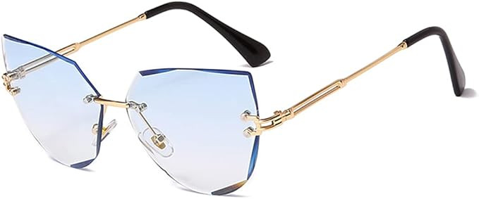Rimless Oversized Diamond Cutting Sunglasses - LJCZKA Luxury Cat Eye Metal Frame Sun Glasses For ... | Amazon (US)