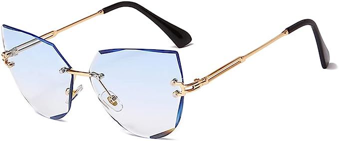 Rimless Oversized Diamond Cutting Sunglasses - LJCZKA Luxury Cat Eye Metal Frame Sun Glasses For ... | Amazon (US)
