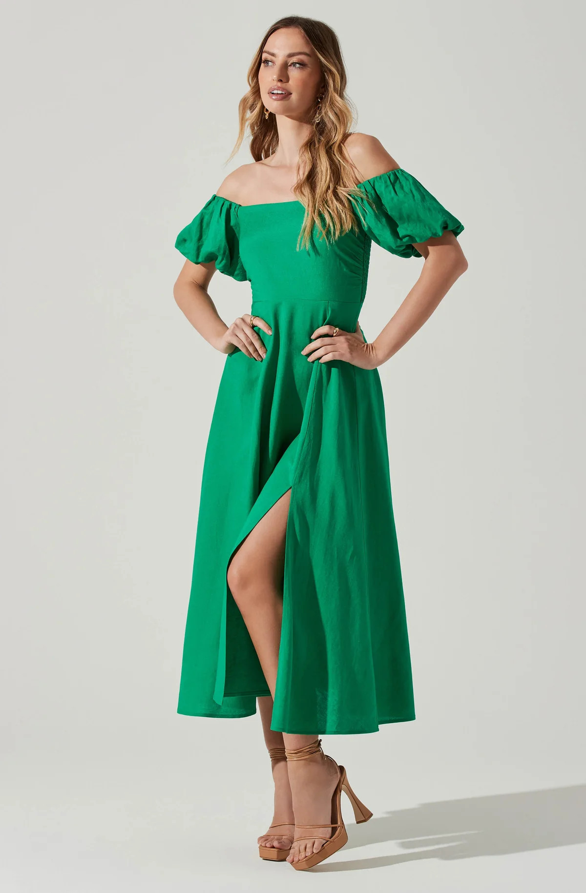 Off Shoulder Puff Sleeve Midi Dress | ASTR The Label (US)