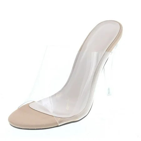 Static Footwear Women's Dressy Peep Toe Clear Transparent Strap Slip On Clear Heels - Nude | Walmart (US)