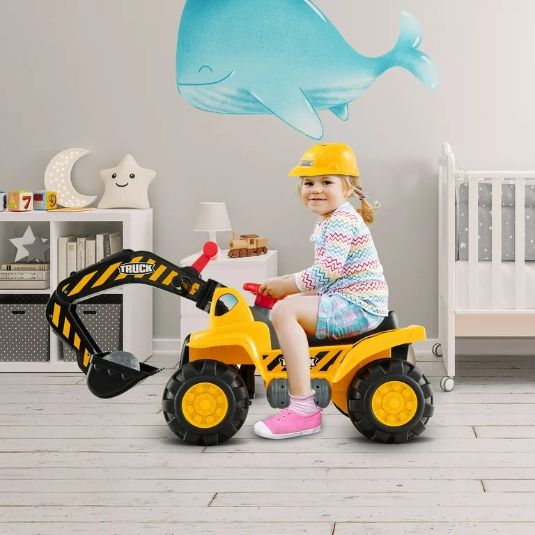 Costway Kids Toddler Ride On Excavator Digger Truck Scooter Seat Storage w/Sound&Helmet - Walmart... | Walmart (US)