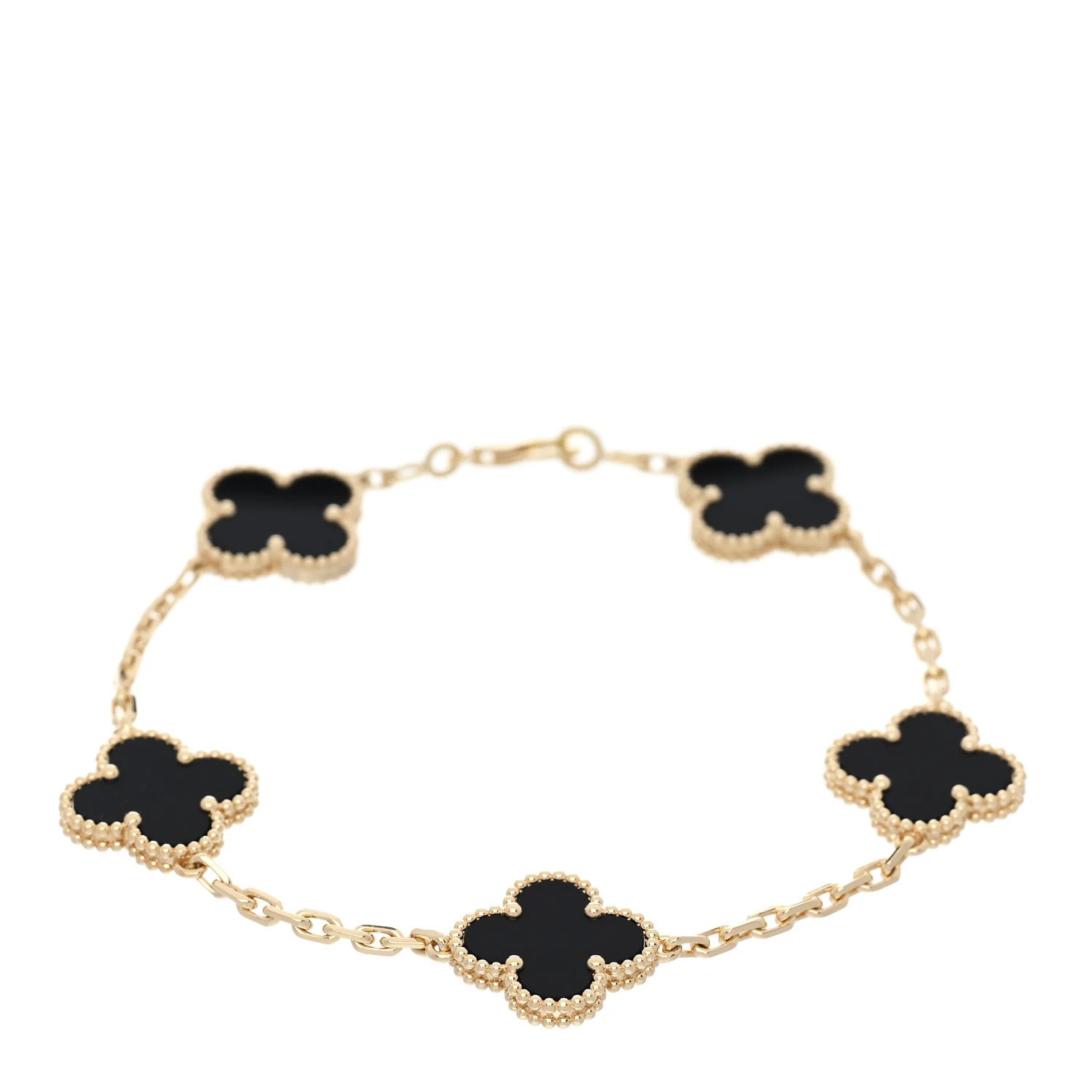 Van Cleef &amp; Arpels 18K Yellow Gold Black Onyx 5 Motifs Vintage Alhambra Bracelet 1740358 | FASHIONPHILE (US)