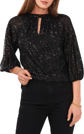 Sequin Keyhole Neck Blouse | Nordstrom
