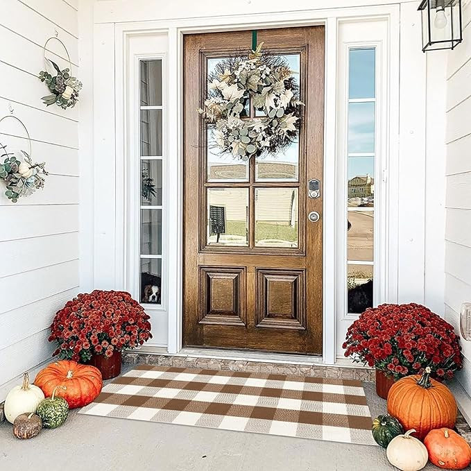 Buffalo Plaid Outdoor Rugs, 2'x4'3'' Brown and White Checkered Indoor/Outdoor Area Rug, Layering ... | Amazon (US)