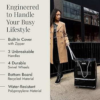 (Medium, Black) Reusable Grocery Bag On Wheels, Shopping Trolley, Rolling Tote, Zipper Closure, L... | Amazon (US)