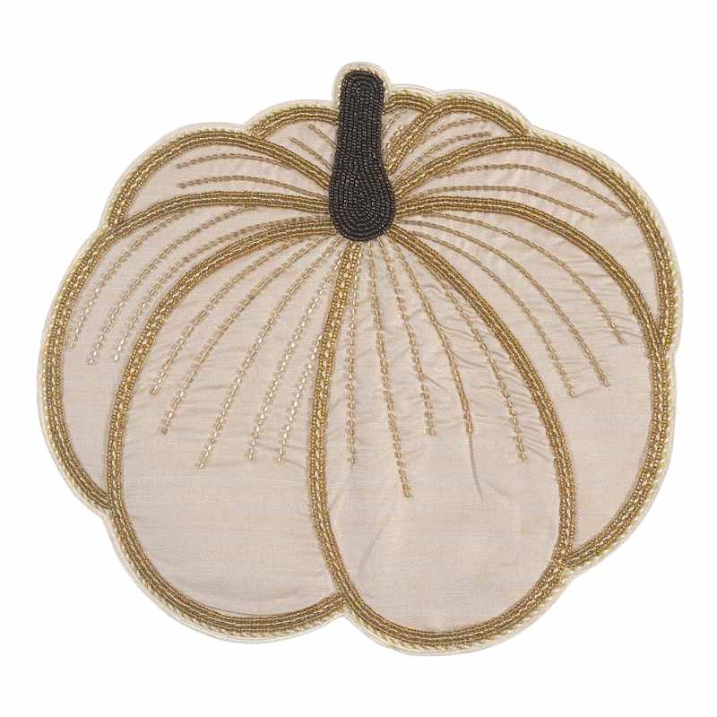 Gold Pumpkin Semi Beaded Placemat, 15", Neutral, Polyester, sold by At Home | At Home