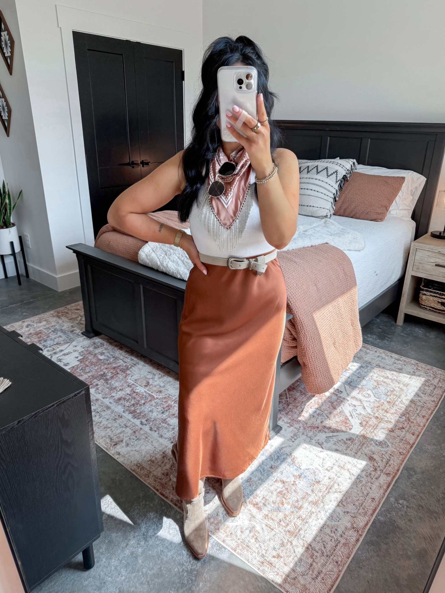 Tank Top — xs
Skirt — small
Belt — small
Shapewear — small

*the Etsy shop that I got this bandana from is closed until 7/30 (so just two more days!) although I did link one on amazon that is identical, minus the rhinestones! 

Elevated chic — cowgirl edition ✨ absolutely love this satin maxi skirt (actually ordered it in black for the fall 👏🏼) I paired it with this basic racerback tank (I need to order more colors in this — I love it!) & finished the look with my cowgirl boots, suede belt & this satin rhinestone bandana. 🤍 this would be the perfect country concert look! 



#LTKFindsUnder100 #LTKFindsUnder50 #LTKShoeCrush