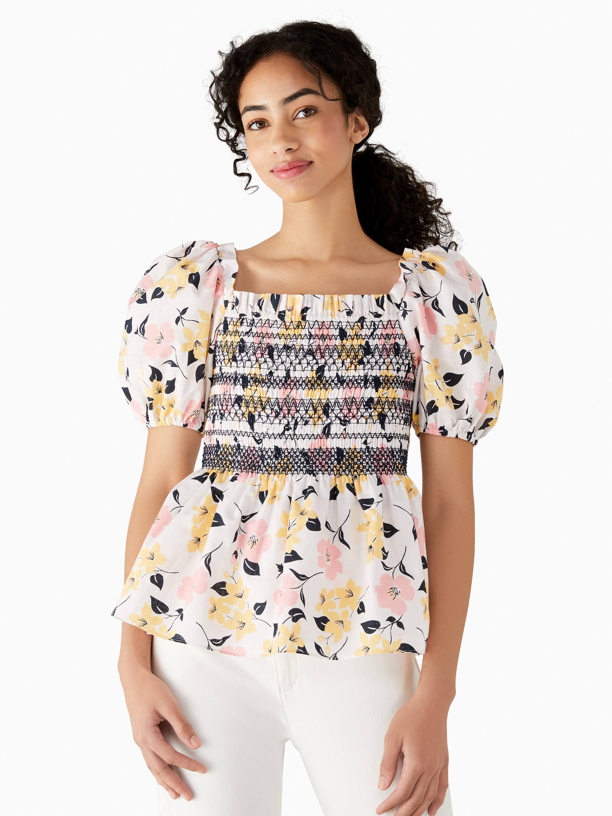 lily blooms puff-sleeve top | Kate Spade Outlet