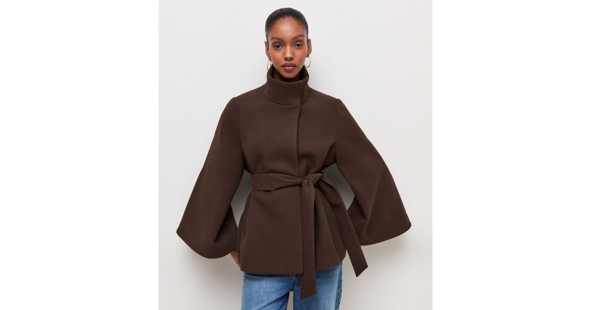 Women's Dark Brown Wide Sleeve Belted Cape Jacket New Look | New Look (UK)