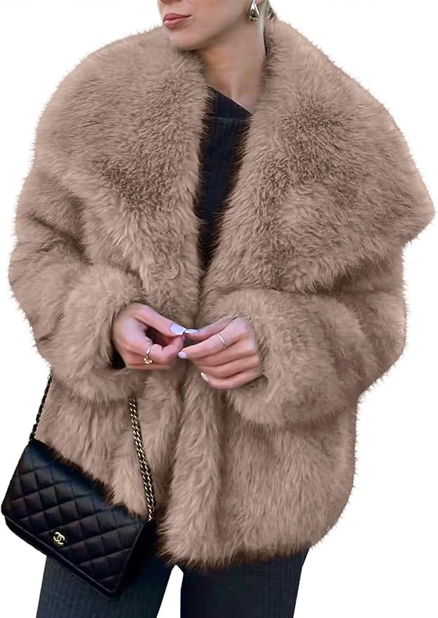 Simplee Womens Faux Fur Coat Long Sleeve Fluffy Lapel Shaggy Jacket Winter Casual Warm Fuzzy Shor... | Amazon (US)