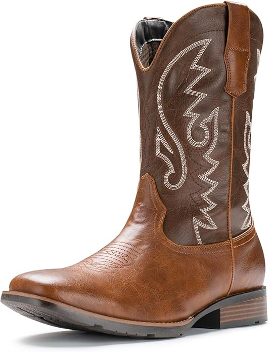 IUV Cowboy Boots For Men Western Boot Durable Fashionable Retro Classic Embroidered Pull On Slip ... | Amazon (US)