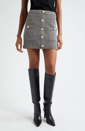 L'AGENCE Zander Button Front Miniskirt in Black/Ivory/Gold at Nordstrom Rack, Size 6 | Nordstrom Rack