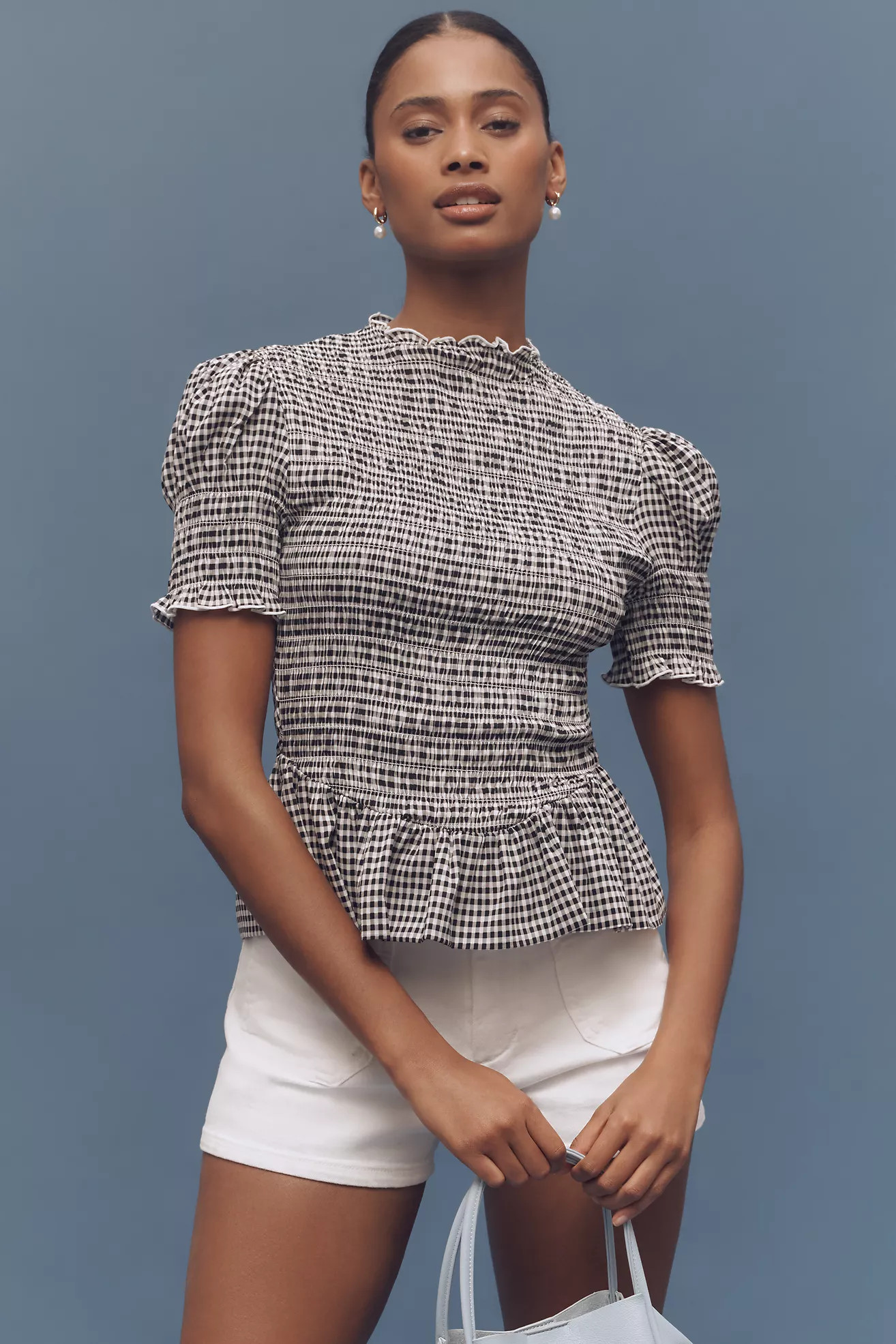 Reformation Aggie Puff-Sleeve Smocked Peplum Top | Anthropologie (US)