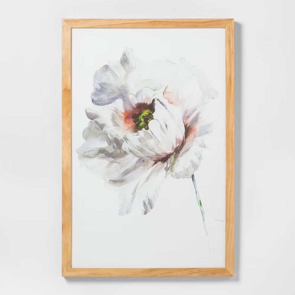 24"" X 36"" White Flower Wall Art with Natural Wood Frame - Hearth & Hand with Magnolia | Target