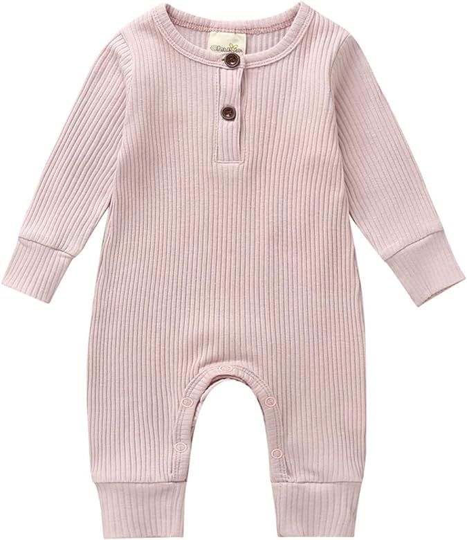 Newborn Baby Boy Girl Romper Clothes Infant Solid Ribbed Onesie Bodysuit Jumpsuit Outfits | Amazon (US)