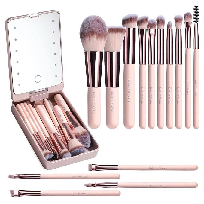 BS-MALL Travel Makeup Brush Set Foundation Powder Concealers Eye Shadows Makeup Set with LED ligh... | Amazon (US)
