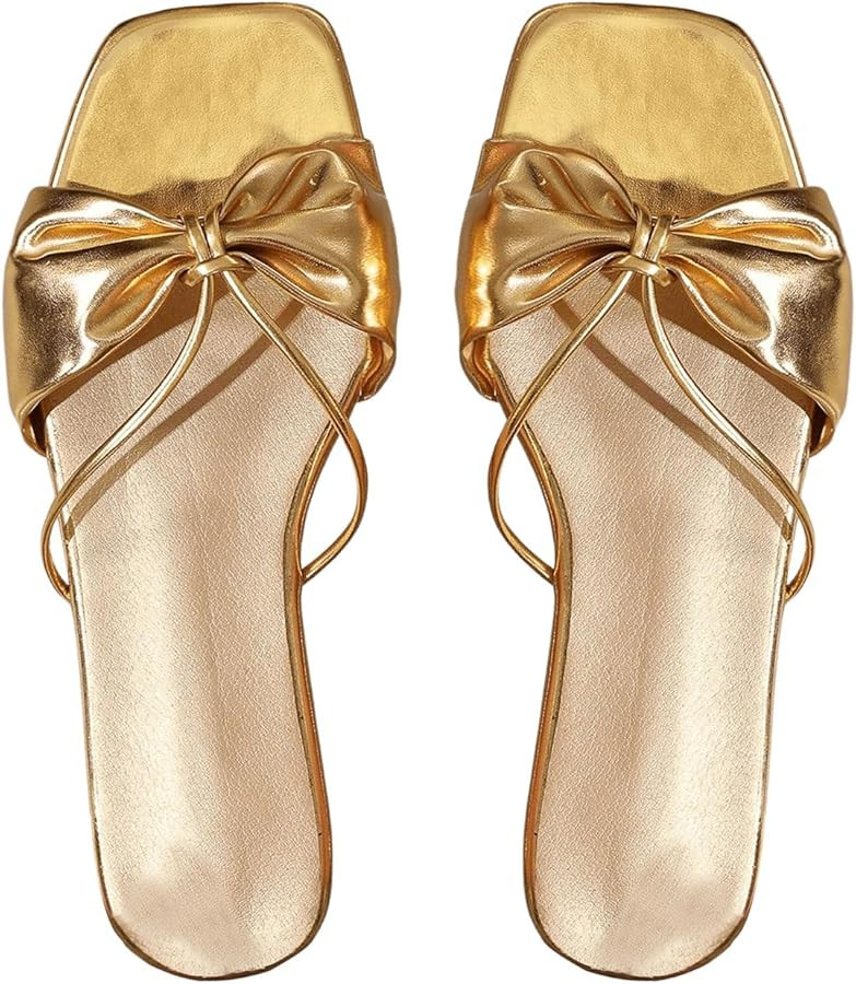 GORGLITTER Women's Bow Flats Sandals Dress Strappy Open Toe Summer Slides Sandal | Amazon (US)