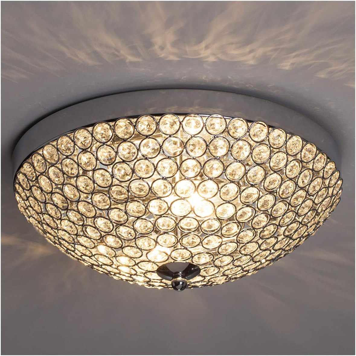 GLANZHAUS Modern Design 11.8 Inches Small Clear Crystal Beads Bowl Shaped Chrome Finish Base Chan... | Amazon (US)