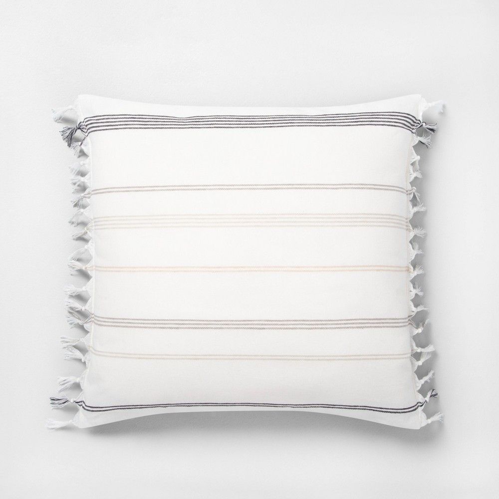 18" x 18" Knotted Fringe Stripes Throw Pillow / Sour Cream - Hearth & Hand™ with Magnolia | Target