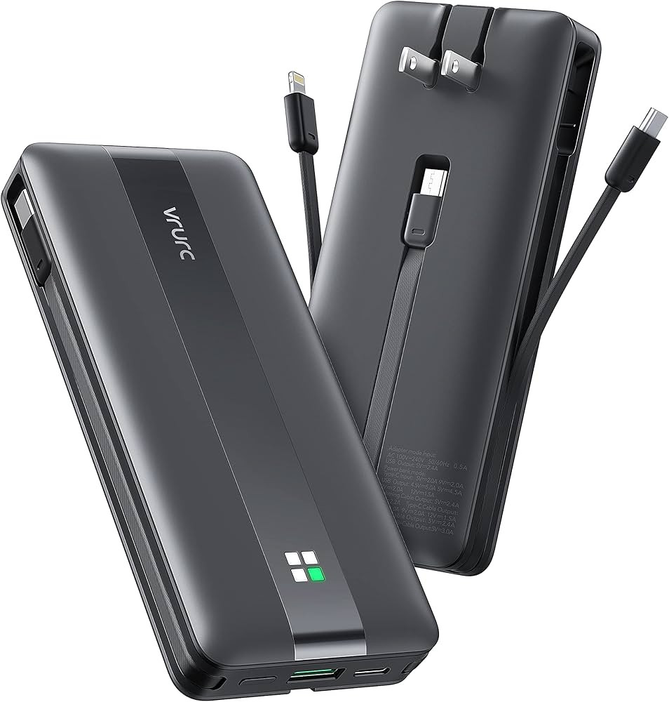 Portable Charger with Built-in Cables & AC Wall Plug, VRURC 22.5W Fast Charging 10000mAh Power ba... | Amazon (US)