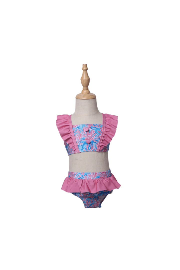 Tropical Pink Ruffle 2 Piece Swim Suit | The Smocked Flamingo