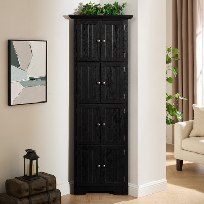 72 in Black Corner Pantry Cabinet, 4-Tier Farmhouse Storage Cabinet with 8 Doors and Shelves for Kitchen or Living Room | Target