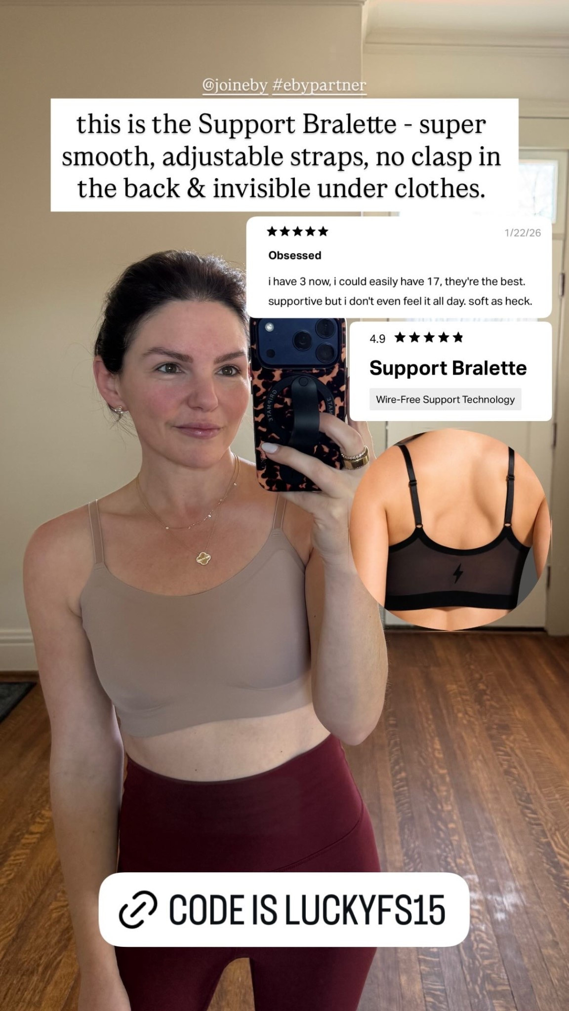 this is the Support Bralette - super smooth, adjustable straps, no clasp in the back & invisible under clothes. @joineby #ebypartner

#LTKgrwm #LTKootd #LTKdayinmylife
