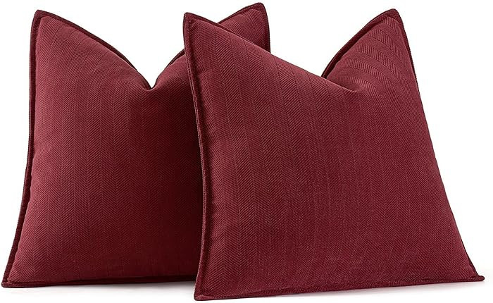MIULEE Pack of 2 Christmas Burgundy Decorative Pillow Covers 18x18 Inch Soft Chenille Luxurious C... | Amazon (US)