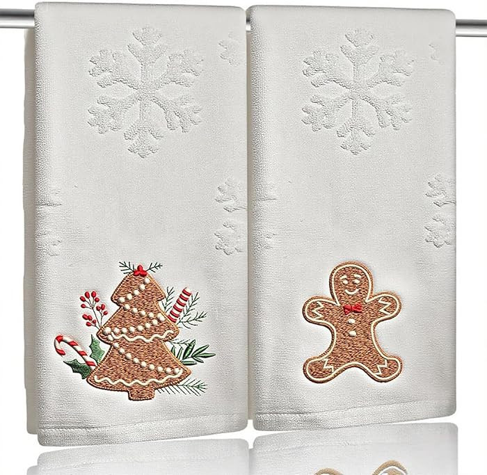 2 Pack Christmas Gingerbread Hand Towels 100% Cotton Jacquard Snowflake Embroidered Candy holiday... | Amazon (US)