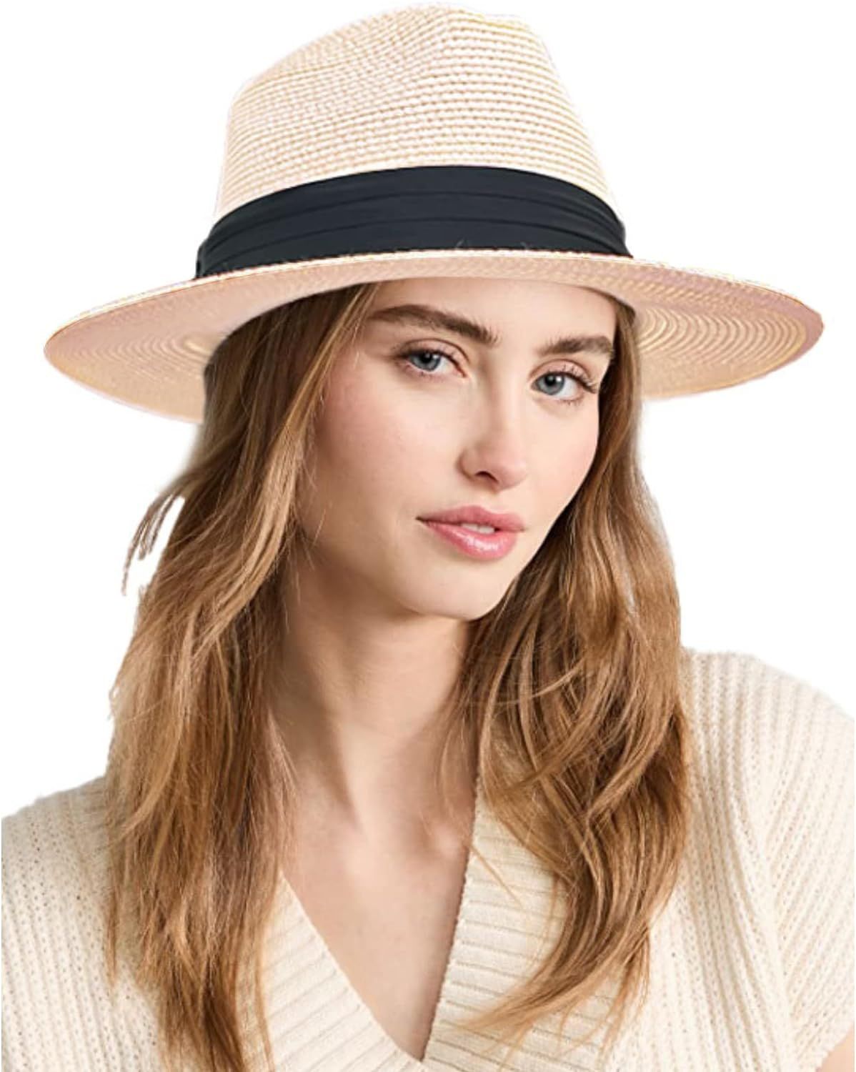 accsa Women Panama Straw Hat Classic Wide Brim Sun Hat for Beach Adjustable Summer Fedora Hat for... | Amazon (US)
