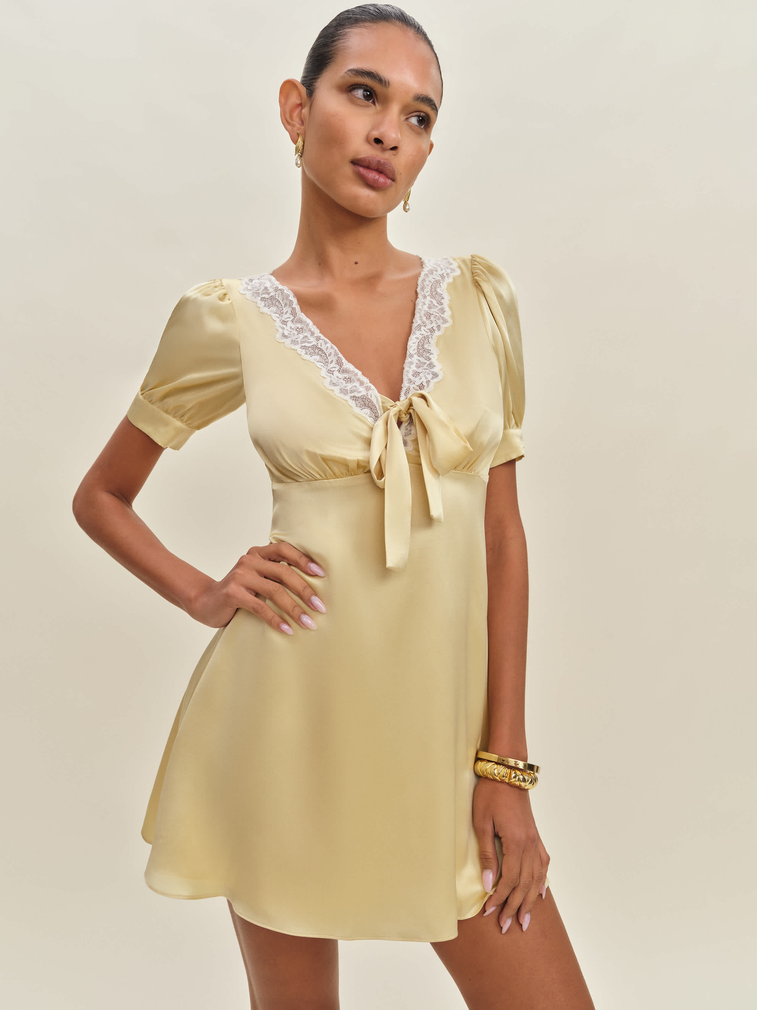 Reformation Avin Silk Dress Yellow 4 | Reformation (Global)