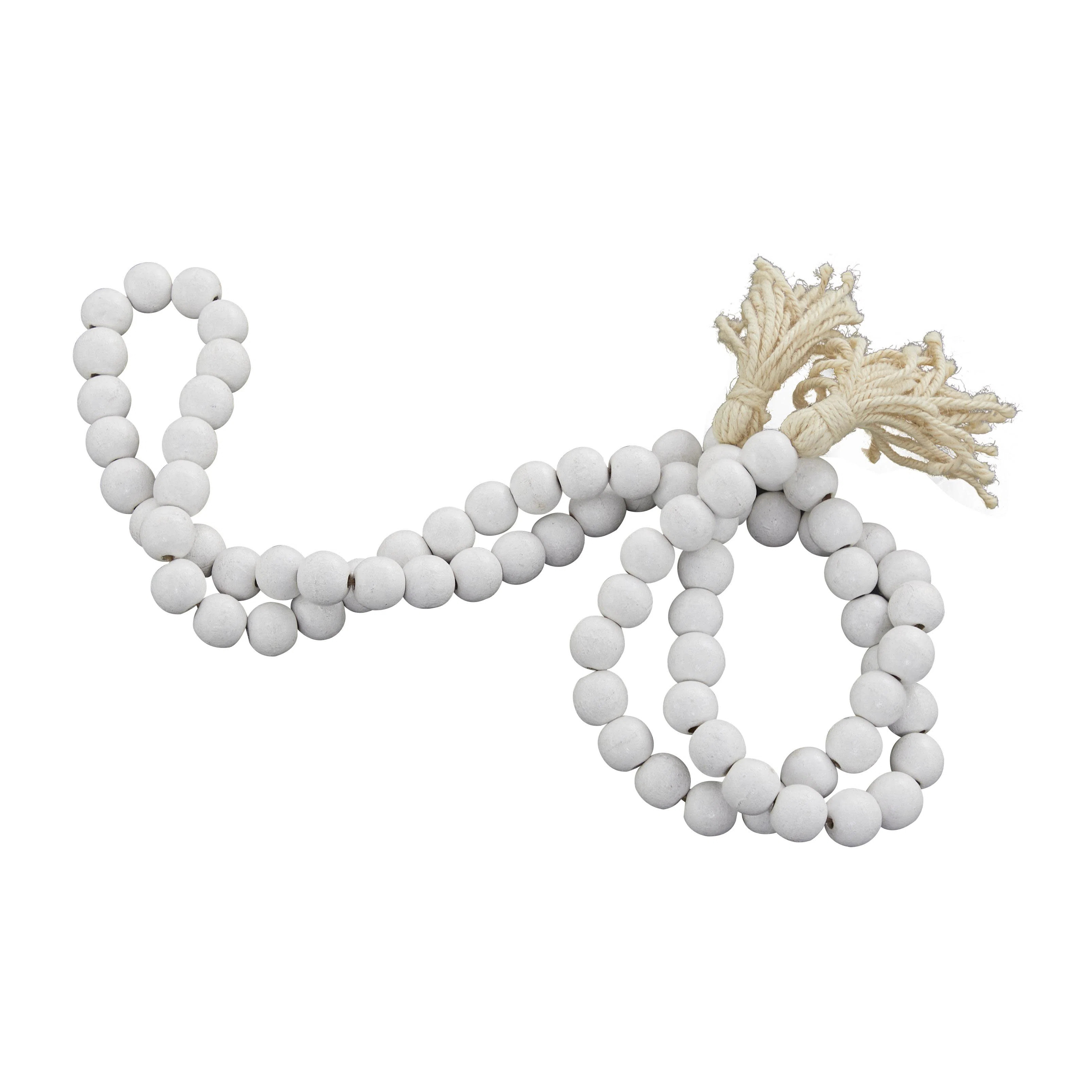 Mango Wood Handmade Round Long Carved Beaded Garland with Tassel | Wayfair North America