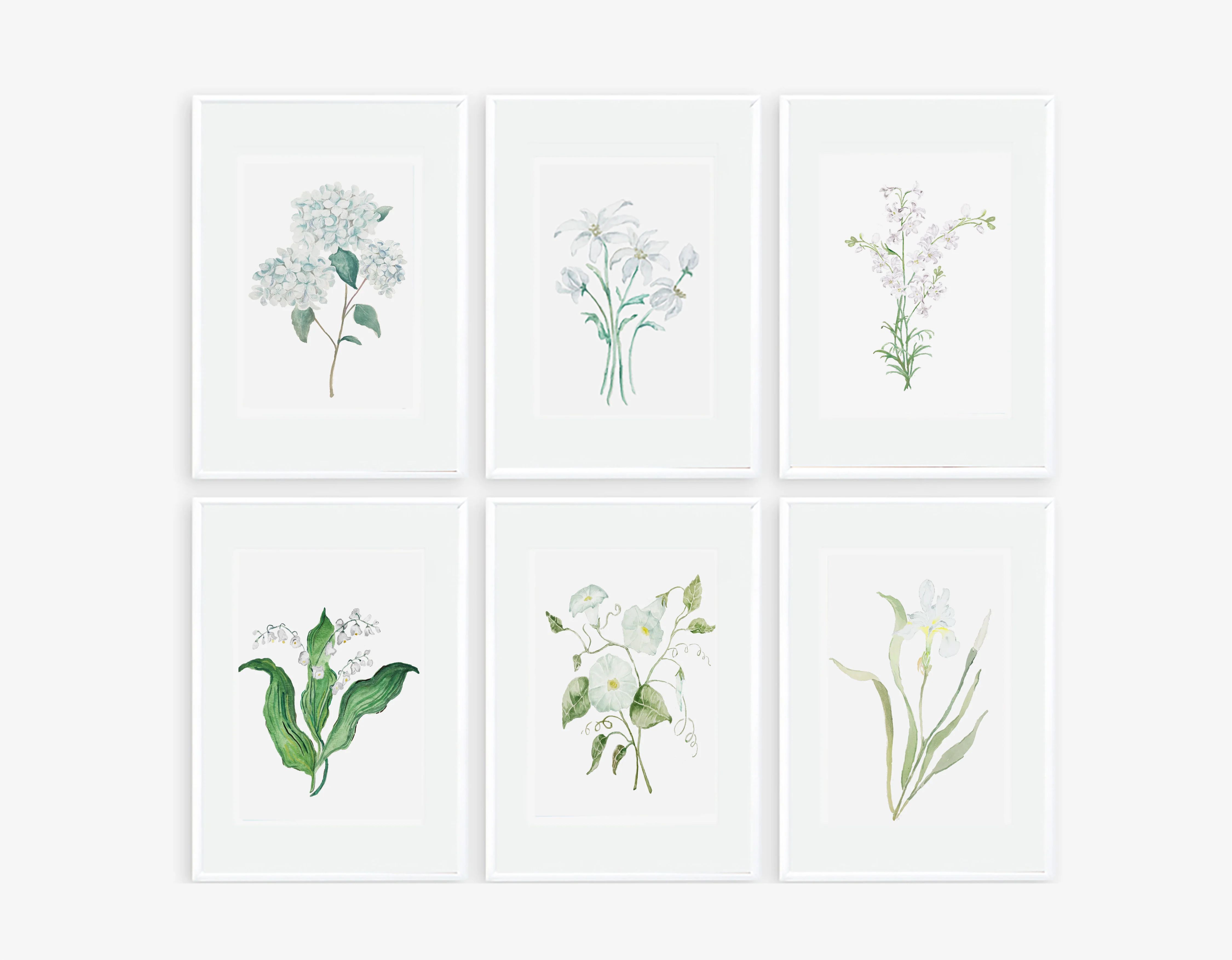 Choose Your Set of White Watercolor Botanical Floral Prints | Vintage Style Botanical Prints | Sweet Pea and Whimsy
